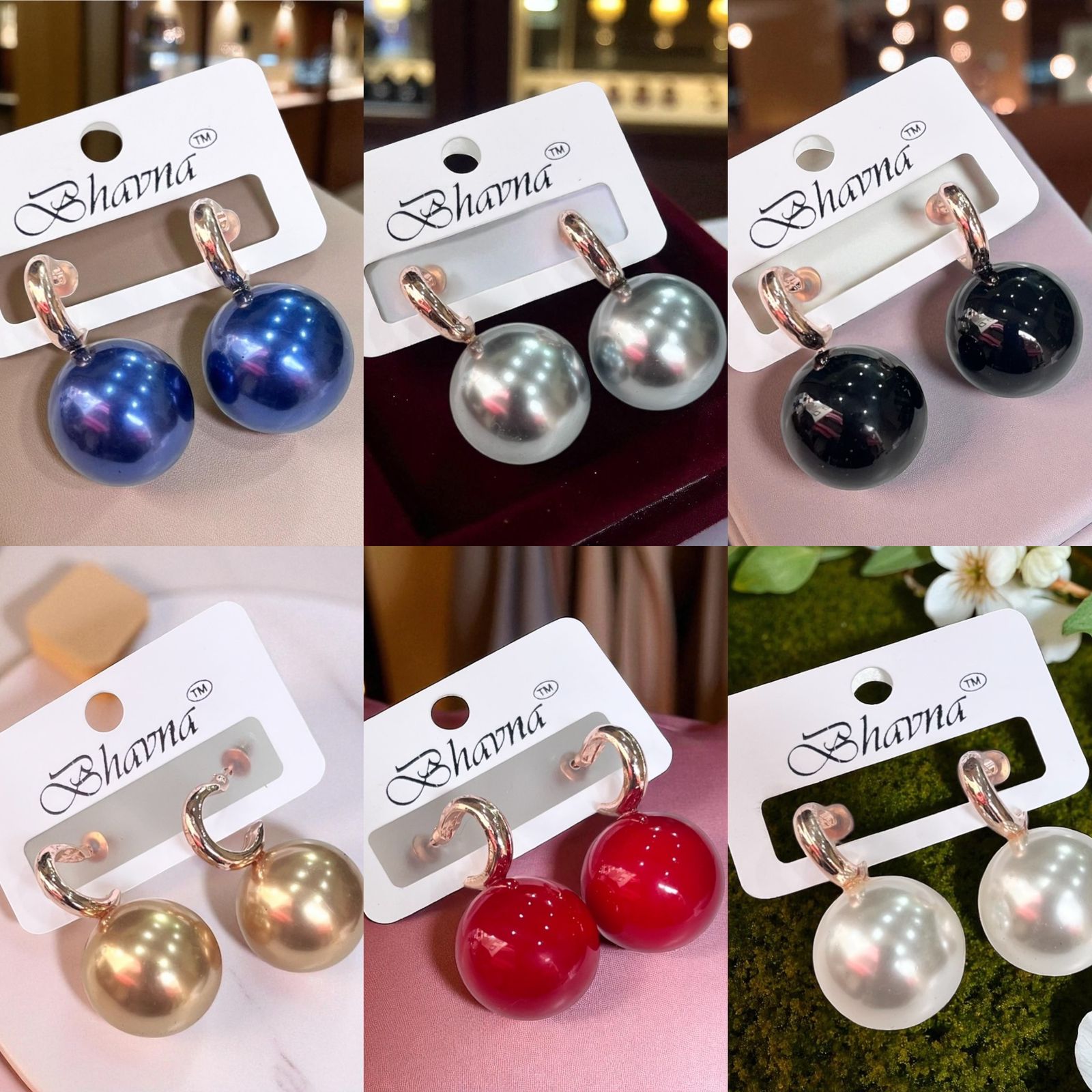 Gold finish Colourful pearl drop earrings